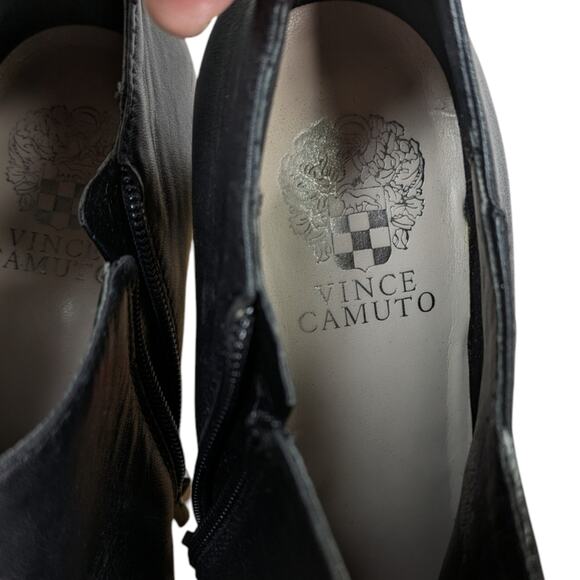 Vince Camuto Booties Womens 9.5 Black Leather Vive Cone Heel Almond Toe Side Zip - Picture 9 of 11